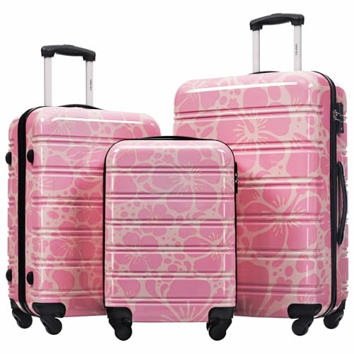 Merax 3-Piece Hardside Spinner Luggage Set, Pink, 20/24/28in