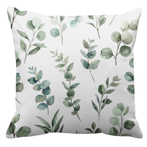 Image of Emvency Throw Pillow Covers, 18 x 18 Inch, Eucalyptus Watercolor Greenery | Botanical Floral Outdoor Decorative Square Pillow Cases Couch Cushion Case for Couch Bed Sofa Living Room Home Decor