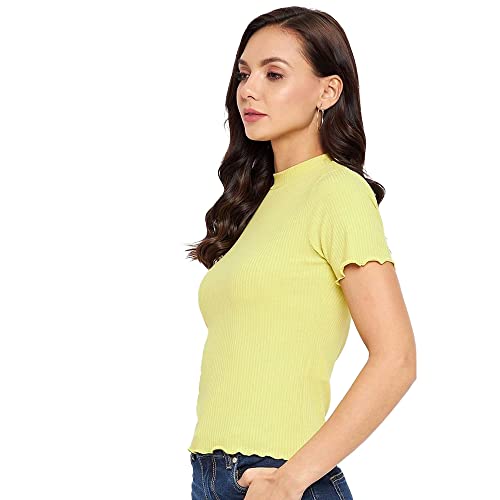 Image of Madame Solid Cotton Blend Womens Round Neck Top