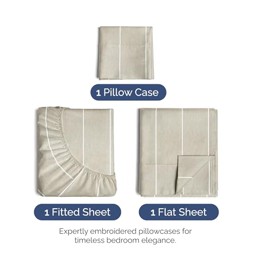Image of Twin Size 3 Piece Sheet Set - Ultra Soft & Cooling Sheets - Beige Stripes 4 | Fits 8 Inch to 16 inch Mattress, Wrinkle Free & Fade Resistant with Deep Pockets, Breathable, Comfy Hotel Luxury Bedding