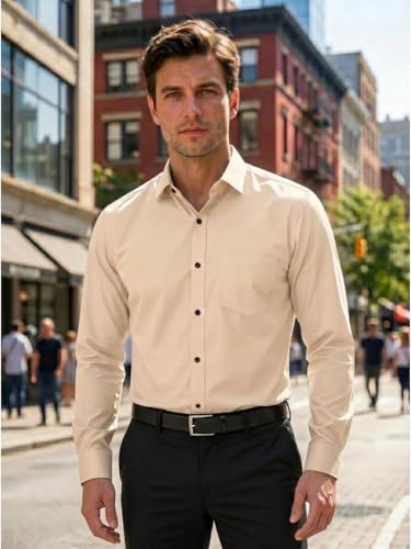 Image of Men's Regular Fit Solid Pattern Cotton Shirt with Spread Collared Long Sleeve Standard Length and Button Down Closure Type | Shirts | Stylish Shirts for Men