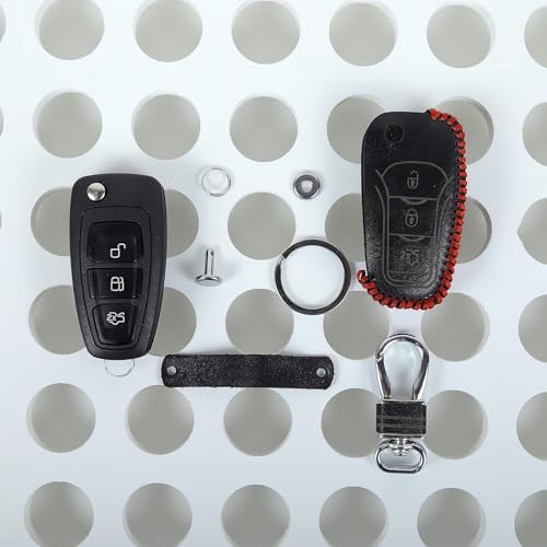 Image of Leather Cars Smart Key with Key Chain for Old Ford Fiesta 2013(Black)