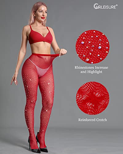 Image of CHRLEISURE Women's Sparkle Rhinestone Fishnets, Sexy Sparkly Glitter Party Concert Outfit Fishnet Stockings