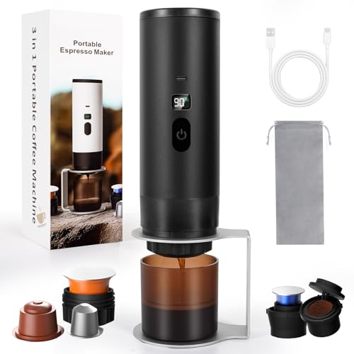 Nsyee Cafetera portátil, máquina de café expreso eléctrica, máquina de café espresso de viaje para camping, color negro