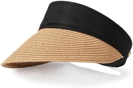 Foldable Portable Beach Hat Wide Brim Sun Hat Roll-up Summer Casual Straw Cap Visors for Women Khaki image 4
