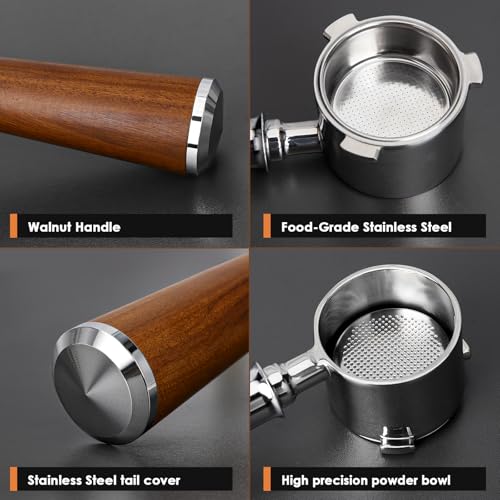 Image of 51mm Bottomless Portafilter 3 Ears Compatible with De-longhi La Specialista Coffee Espresso Machine EC9335 9155 9355 9665,100% Stainless Steel Filter Basket and Rosewood Handle
