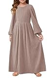 YOVION Girls Sweater Dress Fall Winter Lantern Long Sleeve Crew Neck Casual Flowy Knit Maxi Dresses with Pockets for 6-12 Y Khaki