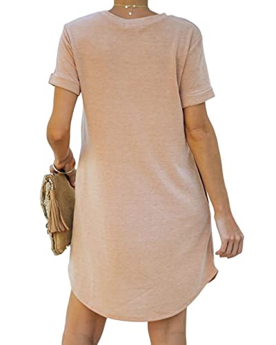 YEXIPO Women's Casual Summer Short Sleeve T Shirt Dress Nightgown Crew Neck Loose Solid Color Basic Dresses with Pockets2