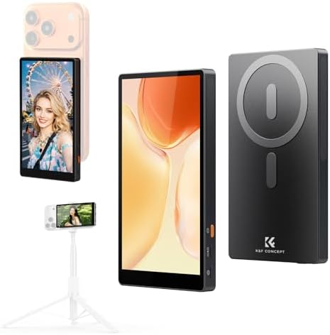 K&F CONCEPT 5" Selfie Monitor Screen, Wireless 4K/1080p Magnetic Vlog Back Camera Monitor, Selfie Monitor with 164ft Range, P2P Wireless, Compatible with iPhone & Android, for Content Creator