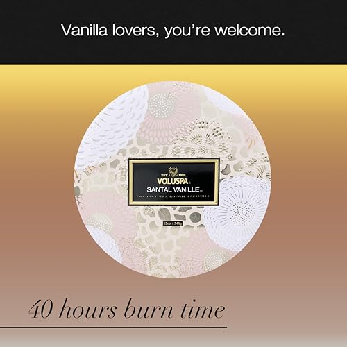 Voluspa Santal Vanille 3-Wick Candle - 12 oz, 40 Hour Burn, Vegan Coconut Wax, Poured in the USA