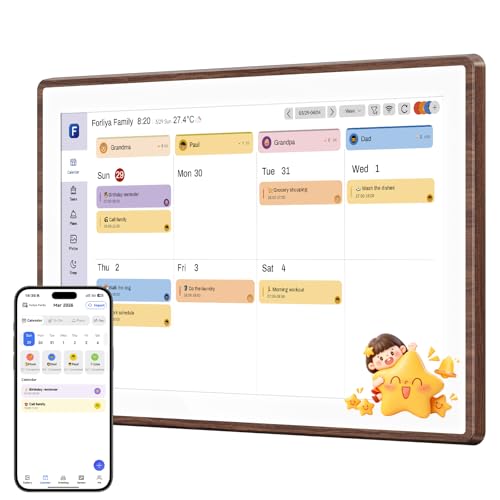 ANKRA 15.6" Digital Family Calendar : No-Subscription Smart Wall Planner, Real-Time Sync, App Voice Reminders, Meal Planner & Chore Chart with Rewards, AI Photo Hub, Gift for Families (Walnut)
