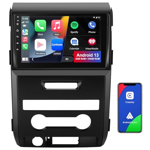 Car Radio Stereo for Ford F150 F-150 2009-2012, 9 inch Touch Screen [2G+64G ] Android 13 Head Unit with CarPlay/Android Auto SWC GPS DSP EQ Mirror Link Reversing Assist Microphone FM/AM
