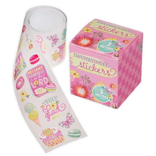Image of Christian Art Gifts Motivational Sticker Roll, Pink Floral, Bible Verses