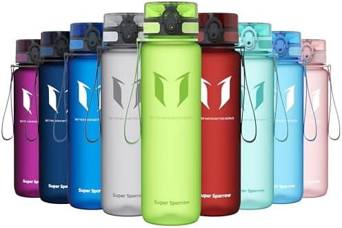 Sparrow Trinkflasche 500ml/750ml/1L - BPA-frei Tritan Wasserflasche 1-Klick | Sportflasche, Auslaufsicher, Leicht, Spülmaschinenfest, Flip Top Flaschen, Sport, Schule, Fitness, Gym