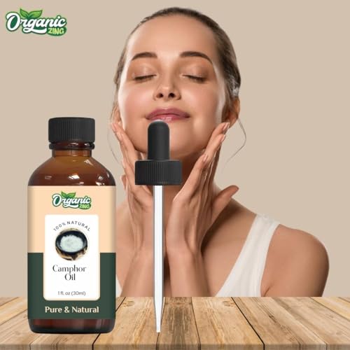 Image of Organic Zing Camphor Oil 30 ml (1.01 fl oz) - Cooling Aromatic Oil for Skincare, Haircare, DIY Formulations, Soaps & Cream Blends
