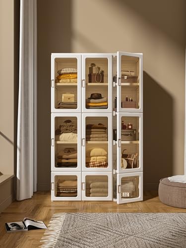 Image of ANTBOX Portable Wardrobe Closet Storage Organizer for Clothes,Transparent Door Panels,Suitable for Living Room, Bedroom,Plastic Wardrobe with Magnetic Door and Easy Assembly 15 Cubes