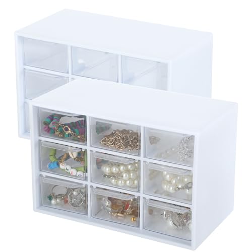 2 Stück Bastelbox Aufbewahrung mit 9 Schubladen - Mini Schubladen...