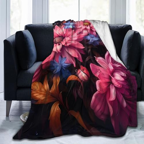 Mexpekil Art Flowers Butterfly Blanket Soft Cozy Throw Blanket Fluffy Flannel Fleece Blanket for Sofa Bed Camping Travel 102x76cm(40"x30")