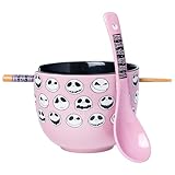 Silver Buffalo Disney Tim Burton's Nightmare Before Christmas Jack Skellington Different Emotions Faces Ceramic Ramen Noodle Rice Bowl with Chopsticks and Spoon, Microwave Safe, 20 Ounces