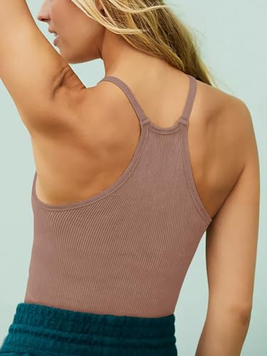 Image of LASLULU Womens Sports Bra Seamless Long Tank Spaghetti Strap Workout Bra