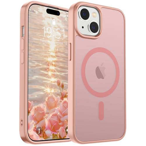 Image of SUPFINE Magnetic for iPhone 15 Case (Compatible with MagSafe)(Military Grade Drop Protection) Translucent Matte Shockproof Phone Cover,Pink