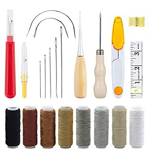 Zhenyuding Ensemble d'Outils de Couture 22 Pièces 8 Couleur avec Aiguilles à Coudre Ciseaux Ruban à Mesurer Alêne de Forage Fil Ciré pour Tapis, Toile, Accessoires de Couture Cover