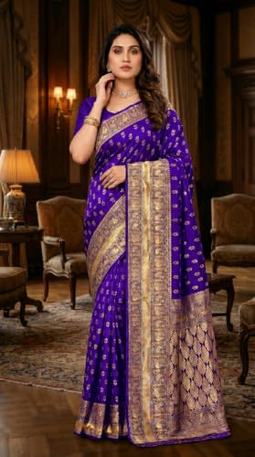 Image of C J Enterprise Women's Pure Soft Silk Saree With Blouse Piece For Wedding (Priya)