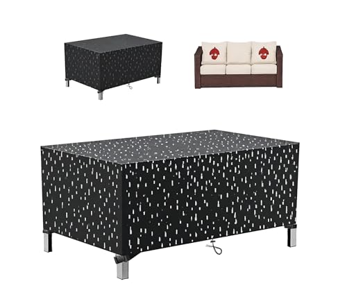 IRIRYJL Heavy Duty Patio Furniture Covers Waterproof 122" Lx47 Wx27 H 420D Oxford Outdoor Rectangle Table Chair Cover UV Fade Resistant All-Weather, with and for Lawn, Backyard Deck, Black