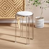 SUZEPER Modern Clear Acrylic Bar Stool, Tufted Cushion, 30x46cm (12x18inch), Stackable, Non-slip Feet, 300 lbs Capacity