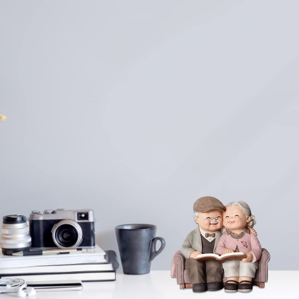 Figurines Couple Personnes Âgées En Résine VOSAREA - Statuette Amour Grands-Parents Pour Anniversaire, Mariage Et Décoration Jardin Maison