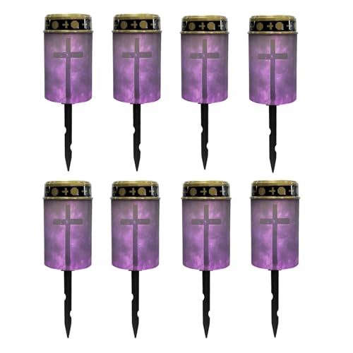 Poceacles Cross Solar Lights Pack of 8 Waterproof Solar Garden Lights Cemetery Solar Outdoor Lights Outdoor Stake Automatic Solar Lantern for Cemetery Grave Decoration, Cross Galaxy Violet