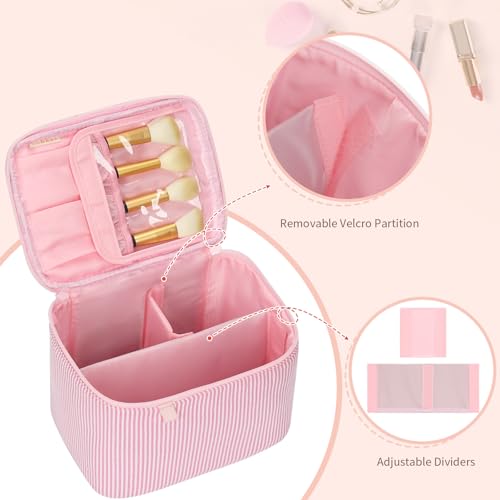 OCHEAL Makeup Bag Large Capacity Travel Make up Pouch for Cosmetics, Vertical Storage with Divider Toiletry Bag for Skincare Organization-Pink2