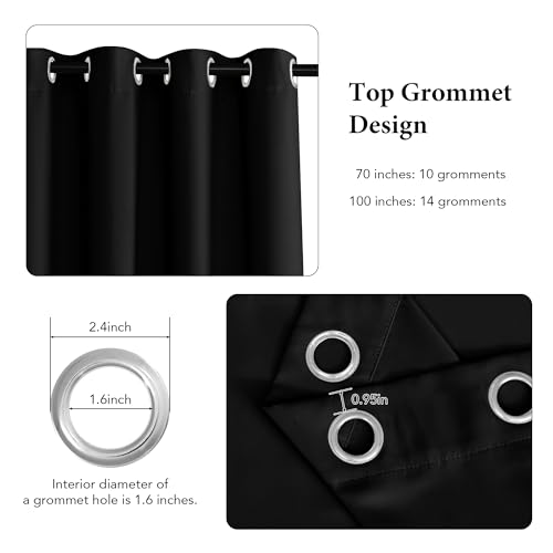 Image of RYB HOME Extra Wide Curtain 100 inch - Temporary Portable Sliding Glass Door Curtains Heavy Duty, Light Block Insulated Large Window Decor for Bedroom Dining Office Sunroom Backdrop, 100 x 84, Black