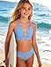 Luckrizyy Girls Swimsuit 2 Piece Bikini Sets V Neck High Waisted Textured Ruched Solid Chest Padded Beach Bathing Suits 7-16Y Blue