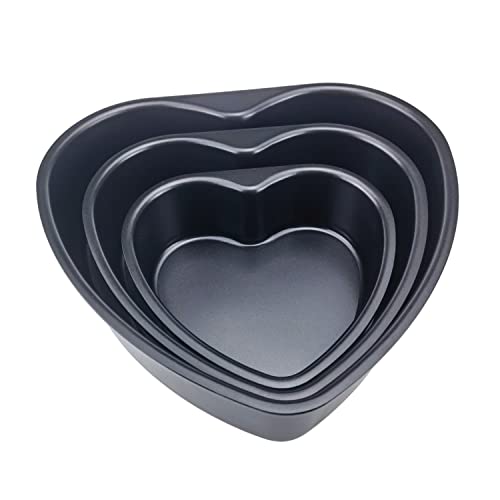 Eidoct 3pcs Heart Shaped Cake Pan Aluminum Cake Tray, 6/8/10 Inch Heart Shaped Non-Stick Cake Pan, Removable Bottom Wedding Birthday Cheesecake Baking Mold(Black)