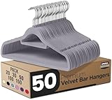 Utopia Home Pack of 50 Velvet Suit Hangers with Tie Bar - Heavy Duty Non-Slip Premium Hangers for Adult Clothes - 360 Degree Swivel Hook, Grey