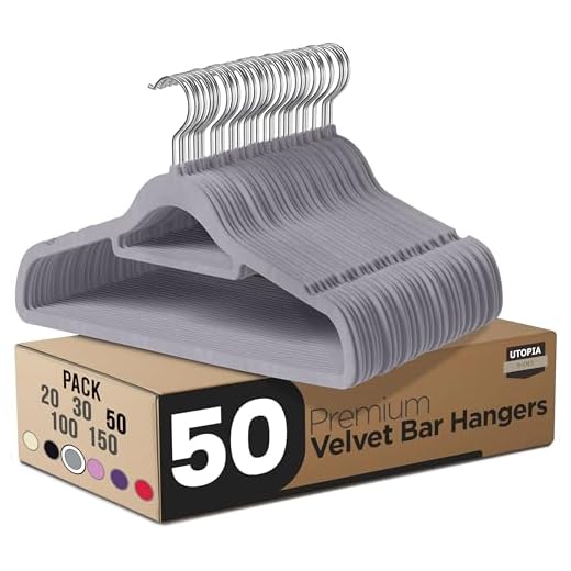 Utopia Home Perchas de Terciopelo - Perchas para Trajes de Terciopelo con Tie Bar - Antideslizantes (Gris, Paquete de 50)