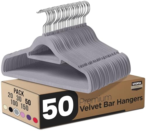 Utopia Home Perchas de Terciopelo - Perchas para Trajes de Terciopelo con Tie Bar - Antideslizantes (Gris, Paquete de 50)