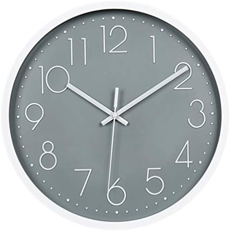 Rysunle 12 Inch Modern Wall Clock, Silent Non-Ticking Decorative Battery Operated Wall Clocks for Living Room, Office, Bathroom, Kitchen, Thicken Plastics Frame Glass Cover (Gray)