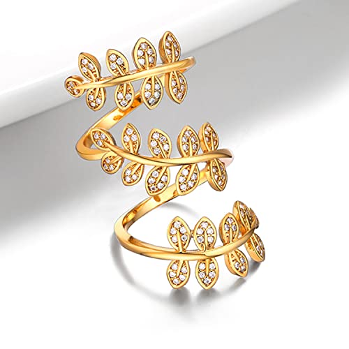 U7 Women Statement Knuckle Ring Leaf Ring 18K Gold Plated Cz Long Cocktail Wrap Ring #TOP3