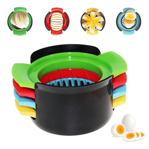 Coupe œufs, Coupe-œuf Empilable, Trancheuse D'oeufs in Acier Inoxydable 4 en 1, Coupe-œuf Multifonctionnel, Trancheur D'oeufs Pochés, pour œufs Durs, Fraises, Kiwi