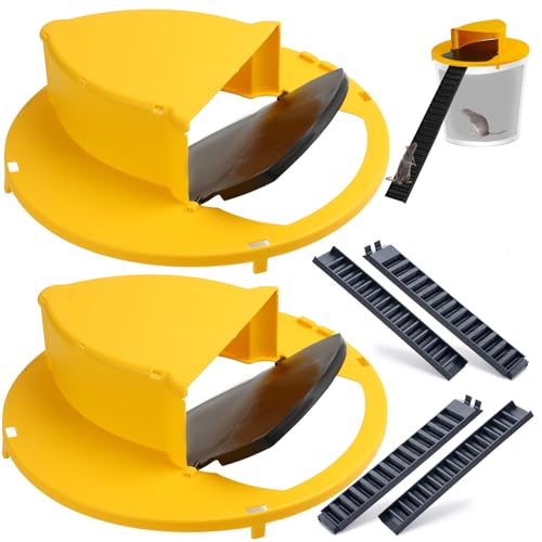 Mouse Trap Bucket- 5 Gallon Bucket Lid Mouse Rat Trap- Automatic Reset Flip and Slide Mouse Trap - Humane Mouse Rat Traps for Indoor Outdoor Use - Reusable (2PCS)