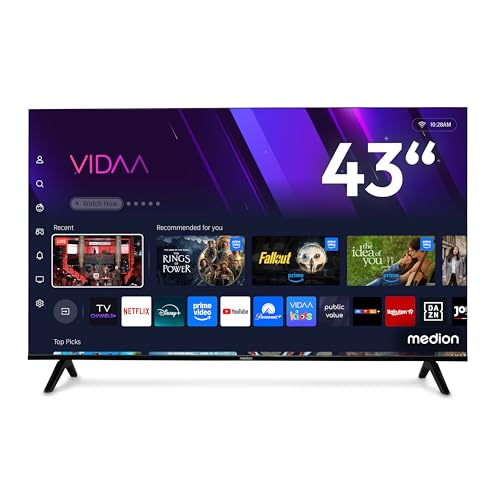 MEDION TV QLED Ultra HD 108 cm (43″) (Smart-TV, 4K, Dolby Vision HDR, VIDAA Store, Prime Video, Disney+, DAZN, Paramount+, Dolby Atmos, HbbTV, PVR, Bluetooth, MD 843601)