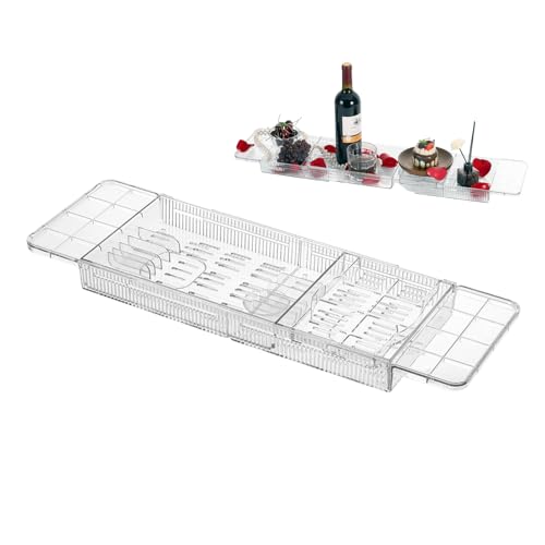 Plateau De Baignoire Extensible Multifonction, Plateau Baignoire, TabletteBaignoire Extensible, Étagère De Rangement Élégante pour Verres À Vin, Tablettes, Téléphones, Produits De Bain