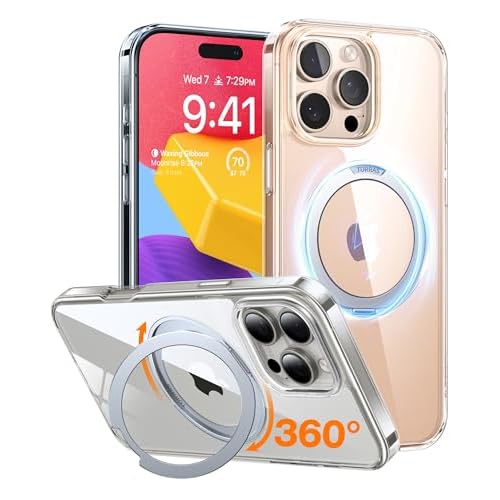 TORRAS 360Rotatable Magnetic for iPhone 16 Pro Case 6.3 inch, Fit for MagSafe 16 Pro Phone Case, 16FT Military Grade Shockproof, Flush Stand Ring, Tra