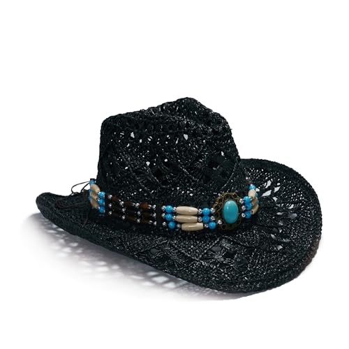 Image of YOUBADU Western Straw Cowboy and Cowgirl Hats with Decorative Bands - Unisex Wide Brim Raffia Style Sun Hat