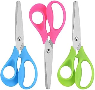 CCR Left Handed Scissors Kids,13cm Safety Blunt Stainless Steel Scissors for Kids PP Plastic Handles Left Handed Kids Scissors for DIY Cutting,Assorted Color,3 Pack