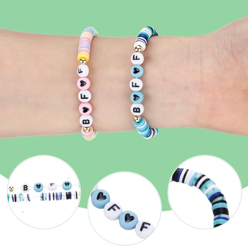 Sureio 24 Pcs Colorful Bff Friendship Bracelets Letter Heart Bestie Surfer Stretch Beaded Friendship Kids Bracelets for Girls Women Gifts Tween Girl Party Favors4
