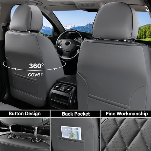 Image of Coverado Car Seat Covers Full Set, Luxury Faux Leather Seat Covers for Cars, Waterproof Car Seat Protector, Gray Car Seat Cover, Universal Automotive Seat Covers Fit for Most Sedan SUV Trucks