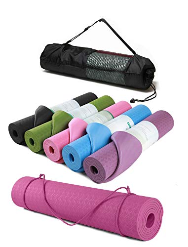Kamay's Yoga Mat Single Color Eco Friendly Material TPE 183 X 61cm /72"x 24" Thickness 6 mm/ 1/4" Non-Slip With Carry Strap and Carry Bag (Blue)